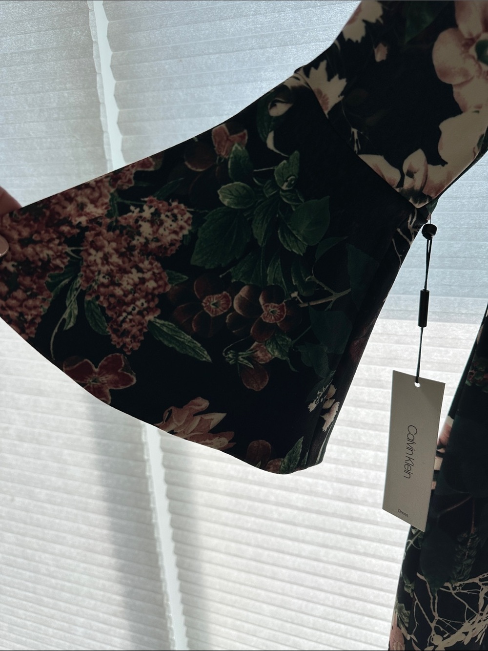 Calvin Klein Black Floral Midi Dress with Green & Pink Accents - Picture 5 of 8